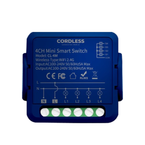 CORDLESS - 4CH Mini Smart Switch 10A Max 4-Way Blue